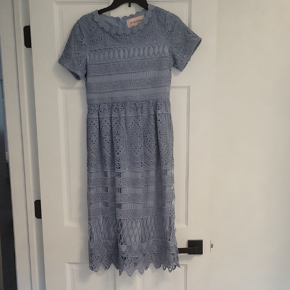 JessaKae Blue Midi Dress with Peter Pan Collar
